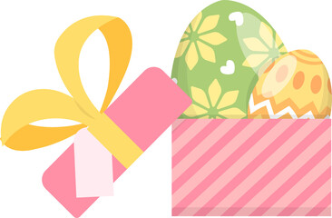Easter eggs with opened gift box, vector illustration