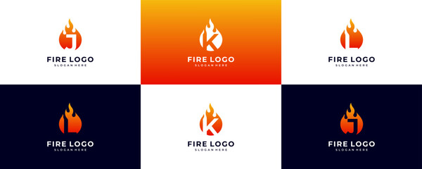 J, K, L Letter in fire flame shape logo design