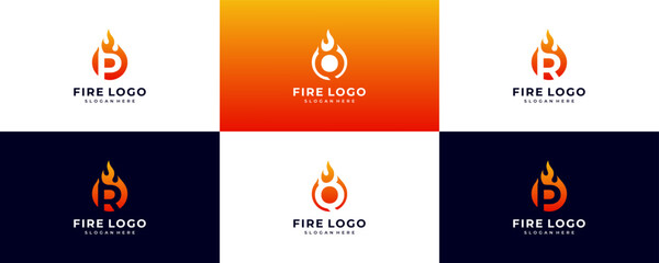 fire logo with letter P, Q, R design template, simple icons
