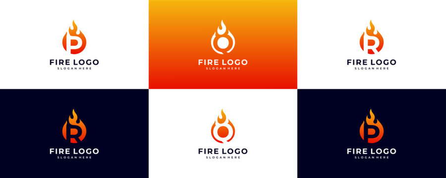fire logo with letter P, Q, R design template, simple icons