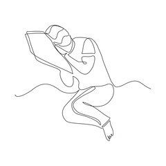 Continuous single line sketch drawing of man sleeping on pillow bed one line lifestyle vector illustration