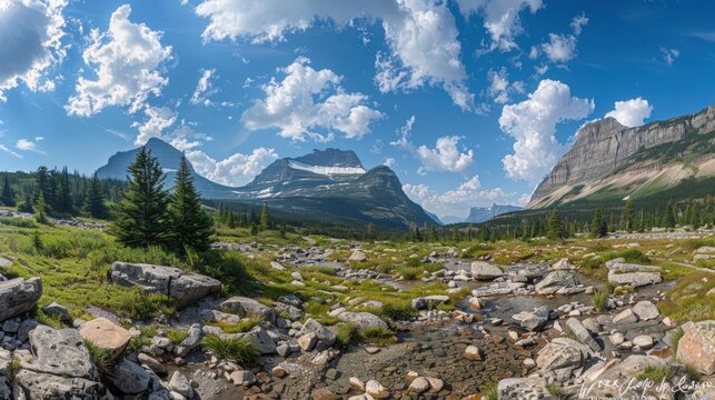 Natural and panoramic views of Montana Glacier National Park USA