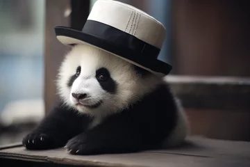 Deurstickers a panda, cute, panda wearing a hat © Salawati