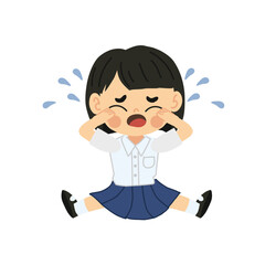 Tearful Girl Refusing School Education. Adorable Thai Child in Tears Avoiding Classroom