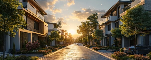 luxury housing row houses residential project investment or listing in modern contemporary design for townhouse and villa community living and realestate development property market, Generative AI - obrazy, fototapety, plakaty