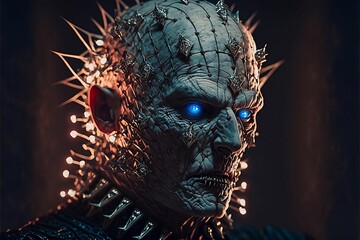 Digital Artwork - hellraiser cenobite evil pinhead - prints wallpapers decorations backgrounds pictures downloads paintings gifts posters - generative ai - obrazy, fototapety, plakaty
