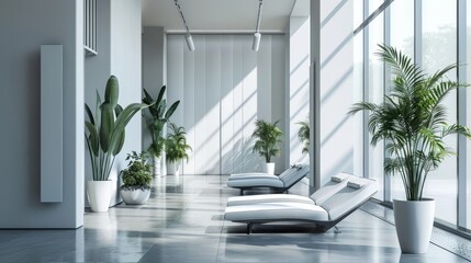 roll up mockup poster stand in an beauty center or clinic environment as wide banner design with blank empty copy space area. Generative AI