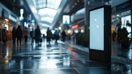 display blank clean screen or signboard mockup for offers or advertisement in public area with people walking. Generative AI