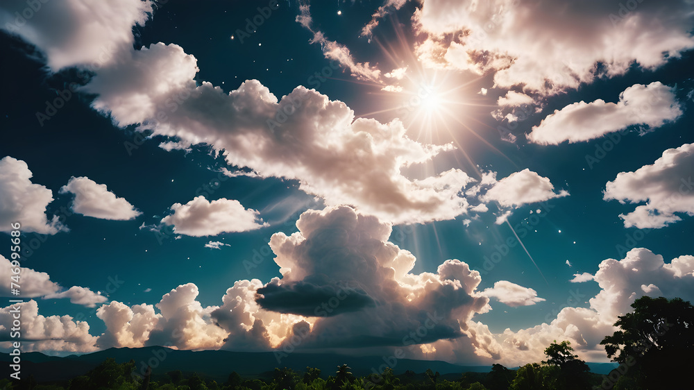 Aufkleber imagine a celestial gathering of clouds in the sky, each representing a different mythical being or 
