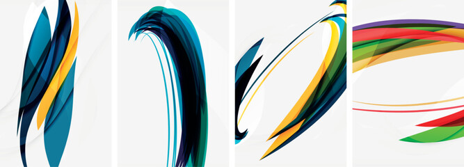 Naklejka premium Colorful wave lines poster set for wallpaper, business card, cover, poster, banner, brochure, header, website