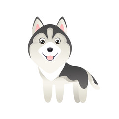 Cute cartoon husky dog Isolated on  white background. Vector illustration of funny smiling pet. Children's style. Puppy simple icon.