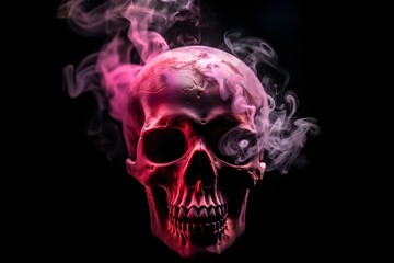 skull in the middle of pink smoke on a black background