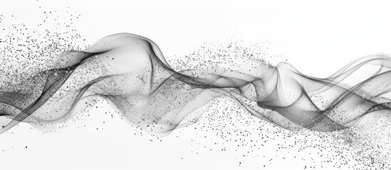 A monochromatic image capturing the delicate gesture of smoke swirling against a stark white backdrop, reminiscent of a graceful figure drawing with hints of a human leg and wing-like shapes.