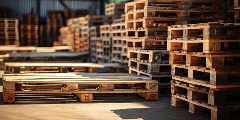 Hardwood industrial pallets available at warehouse, Generative AI