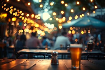Bokeh background Street Bar beer restaurant, outdoor in asia, People sit chill out and hang out...