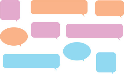 set of colorful speech bubbles, orange, pink, light blue. Blank bubbles. Vector Illustration.