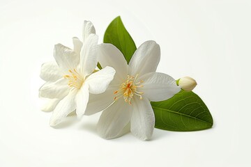 The jasmine flower is alone on a white background with a clip path, serving as a representation of...