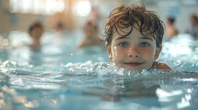 A boy swimming in swim pool school physical education exercise fitness 