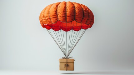 Parachute with package isolated on white background 