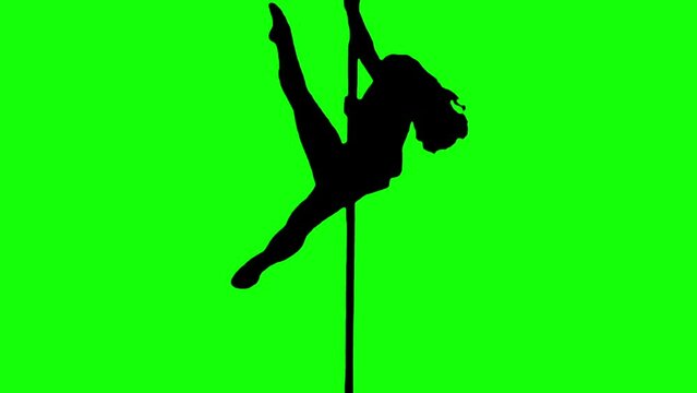 Silhouette sexy girl pole dancing on green screen backgrounds for compositing and presentation.