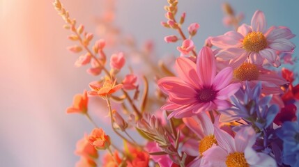 spring floral composition made of colorful fresh flowers on a light pastel background floral concept with background space