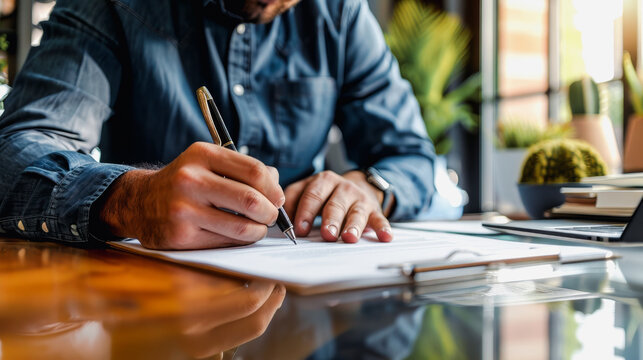 Businessman analyzing the graph at a desk in the office, Accounting.