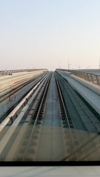 Dubai, UAE, United Arab Emirates. Monorail POV Subway traverticalride verticalDubai. Traffic On Street In Dubai.