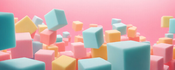Colorful foam cube in a vibrant mix of yellow, pink, blue, green, orange, and red