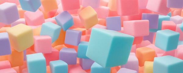 Obraz premium Colorful foam cube in a vibrant mix of yellow, pink, blue, green, orange, and red