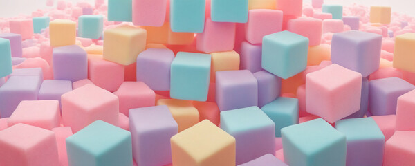 Colorful foam cube in a vibrant mix of yellow, pink, blue, green, orange, and red