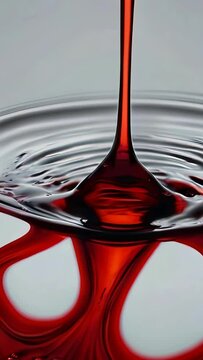Close-up of slow motion image of blood falling into water