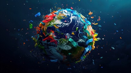 Earth drown into plastic waste. Concept for environment and pollution problems - obrazy, fototapety, plakaty