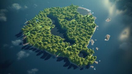 Fototapeta na wymiar Heart-Shaped Forested Island Surrounded by Water