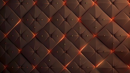 Brown Leather Upholstery Texture with Symmetrical Patterns and Illuminated Seams for Elegant Interior Design and Backgrounds