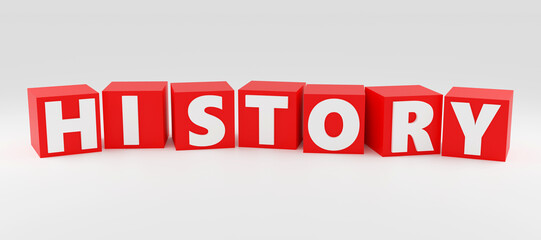 3d rendererd sign saying history grey background with wireframe house