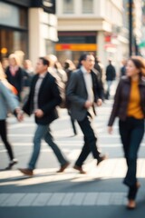 Defocused background of people walking in the street in motion blur
