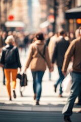 Defocused background of people walking in the street in motion blur