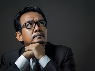 A mature Indonesian CEO is thinking hard to find a solution for his business