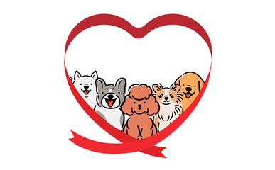 愛情・愛と犬を表現したコピースペース(文字スペース)のあるハートリボン素材_ペット保険