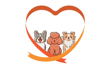 愛情・愛と犬を表現したコピースペース(文字スペース)のあるハートリボン素材_ペット保険