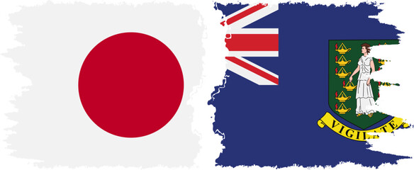 British Virgin Islands and Japan grunge flags connection vector