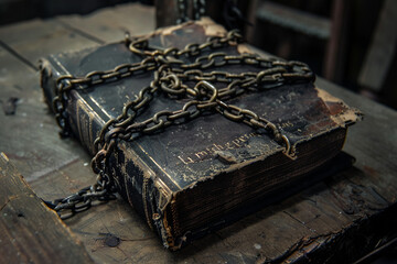 book and old rusty chain, lock