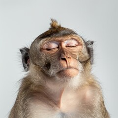 Photo of a macaque, eyes closed, extremely offended