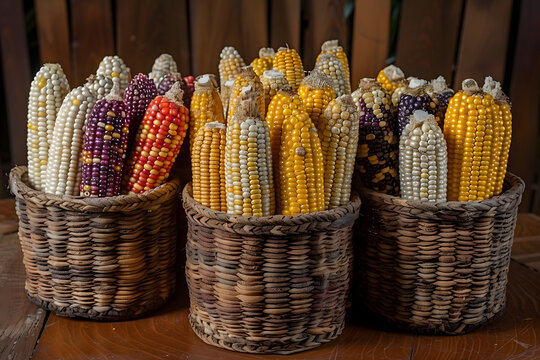 Mix of peruvian native variety of heirloom corns from local market in Cusco, Peru that use for making Chicha morada which is the staple food for Inca and Maya people around Central and South America
