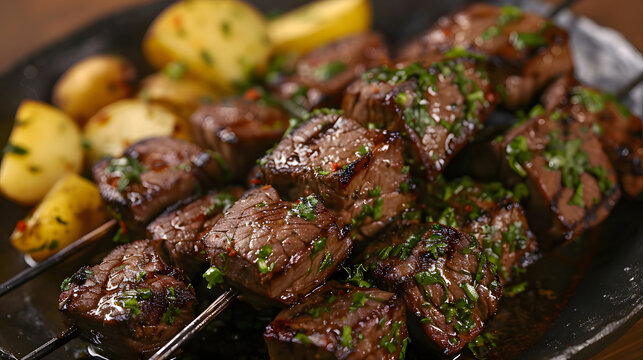 anticuchos, Peruvian cuisine, grilled skewered beef heart meat