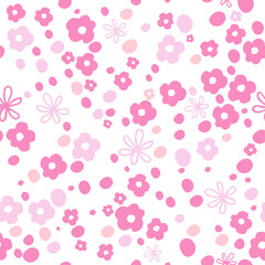 Seamless pattern of simple sakura flowers (cherry blossom). hand drawing. Not AI, Vector illustration