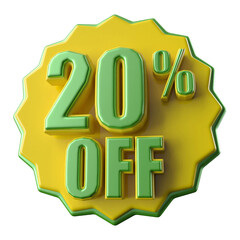 20 percent off sale green number 3d render