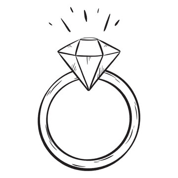 a black and white drawing of a ring with a diamond in it