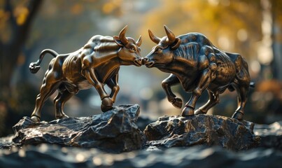 statue of a fight between bull and bear market investor concept, Generative AI