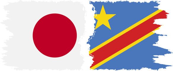 Congo - Kinshasa and Japan grunge flags connection vector